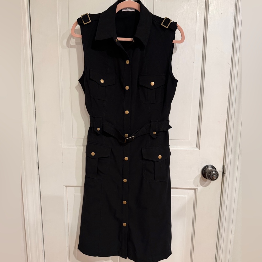 Calvin Klein Black Button-Front Midi Dress